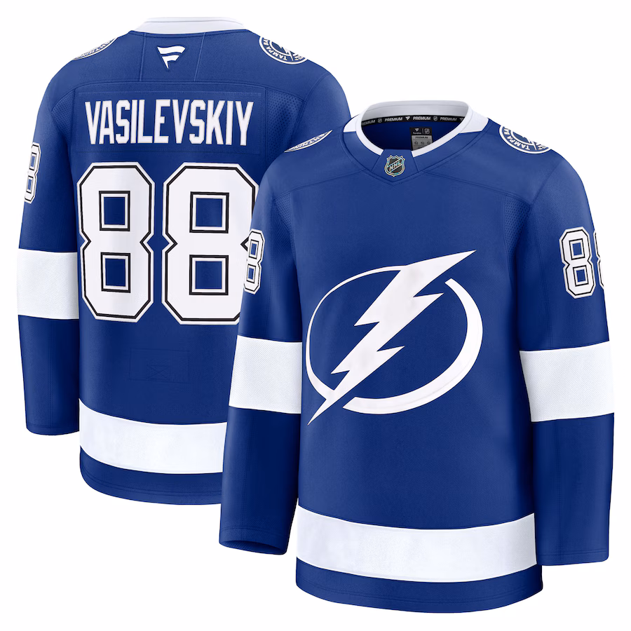 Men's Tampa Bay Lightning Andrei Vasilevskiy Fanatics Blue Home Premium Jersey - Puhuasuan