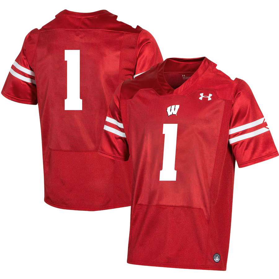 Men's Under Armour #1 Red Wisconsin Badgers Replica Football Jersey - Puhuasuan