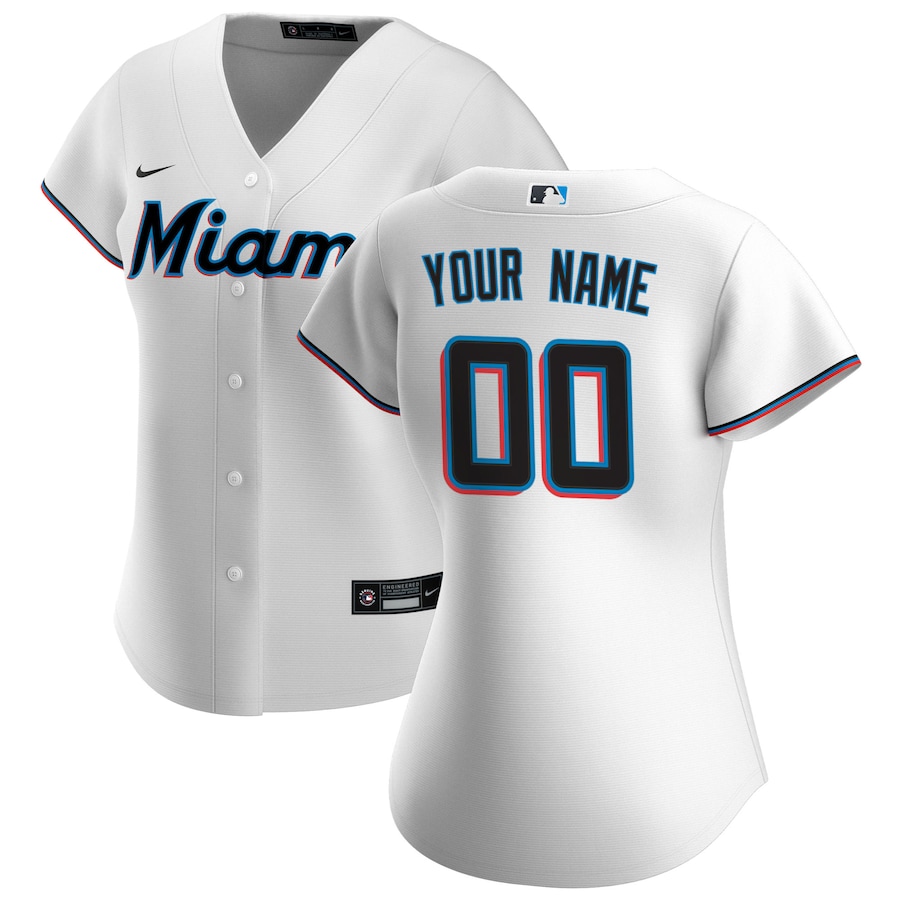 Women's Miami Marlins Nike White Home Replica Custom Jersey - Puhuasuan