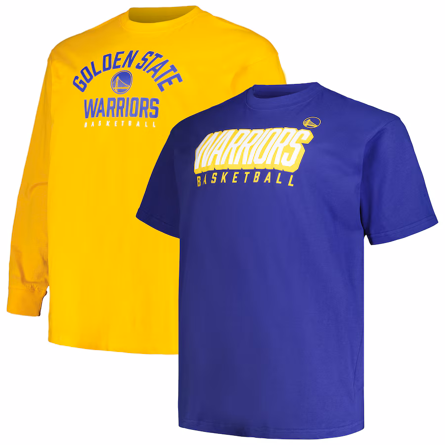 Men's Golden State Warriors Fanatics Royal/Gold Big & Tall Short Sleeve & Long Sleeve T-Shirt Set - Puhuasuan