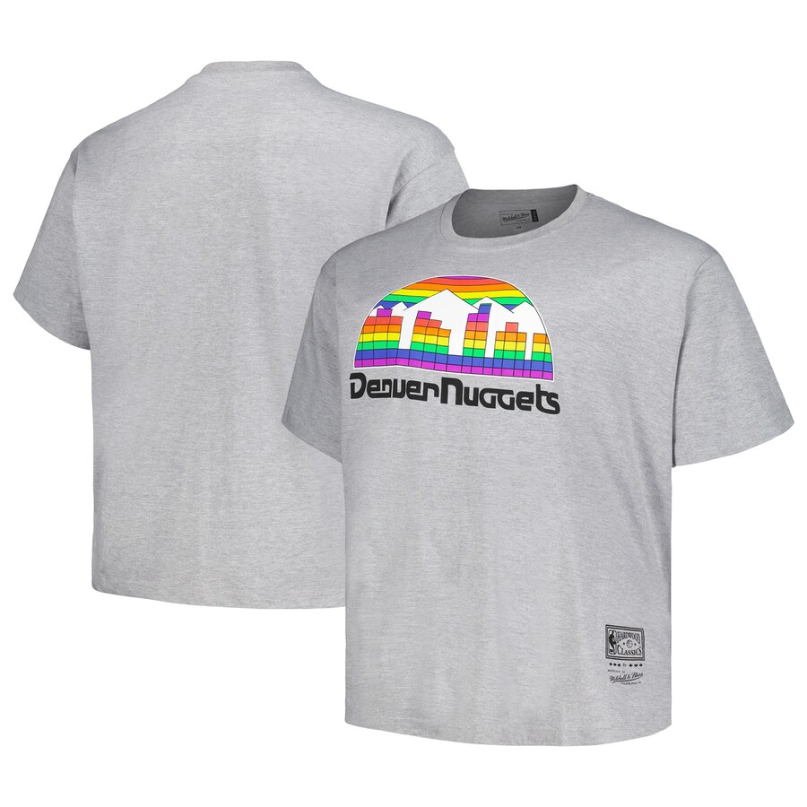 Men's Denver Nuggets Mitchell & Ness Heather Gray Big & Tall Hardwood Classics Vintage Logo T-Shirt - Puhuasuan