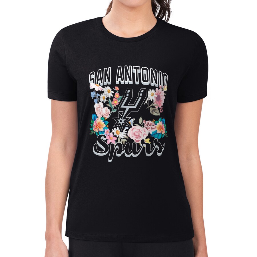 Women's San Antonio Spurs G-III 4Her by Carl Banks Black Flowers Team Logo Graphic Fitted T-Shirt - Puhuasuan