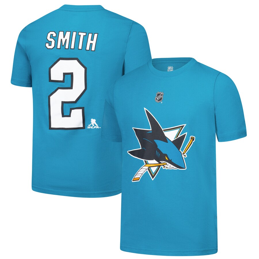 Youth San Jose Sharks Will Smith Teal Player Name & Number T-Shirt - Puhuasuan