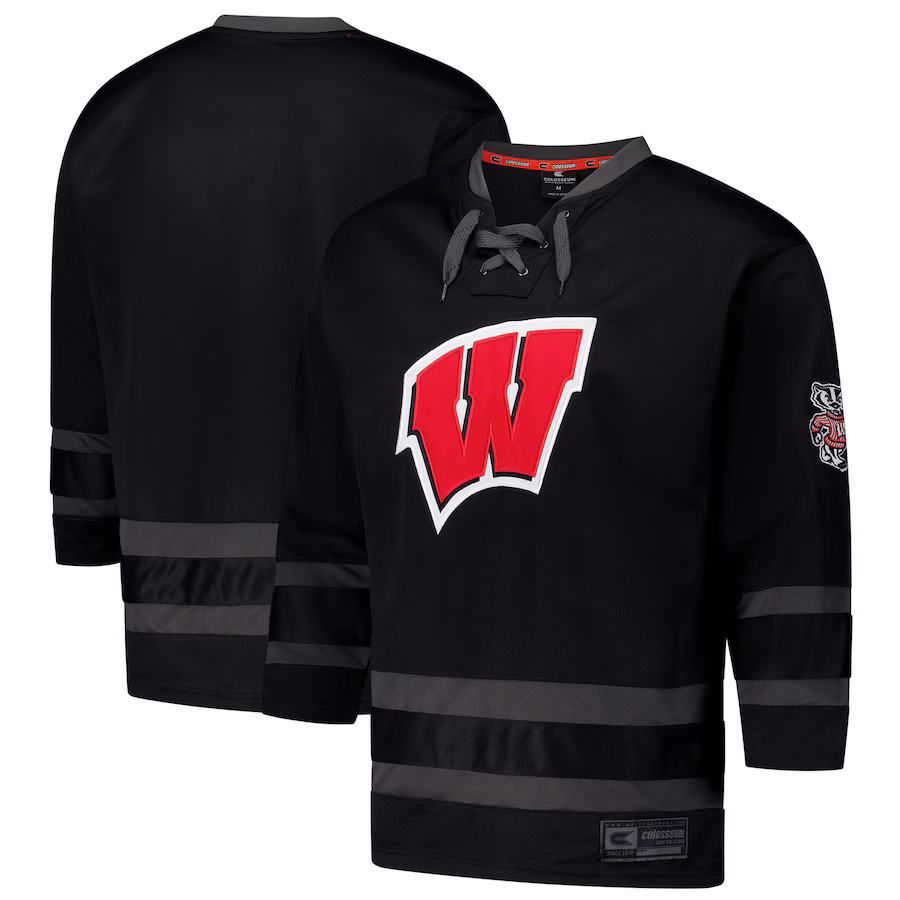 Men's Colosseum Black Wisconsin Badgers On The Ice Hockey Jersey - Puhuasuan