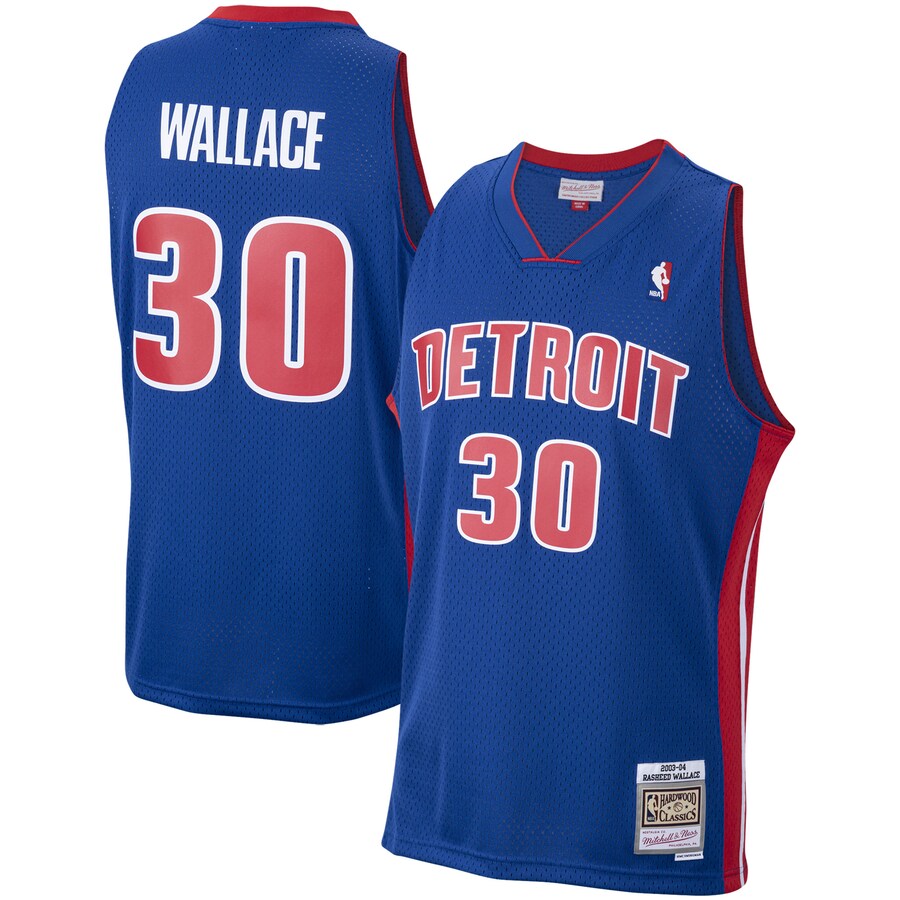 Men's Detroit Pistons Rasheed Wallace Mitchell & Ness Royal 2003/04 Hardwood Classics Swingman Jersey - Puhuasuan