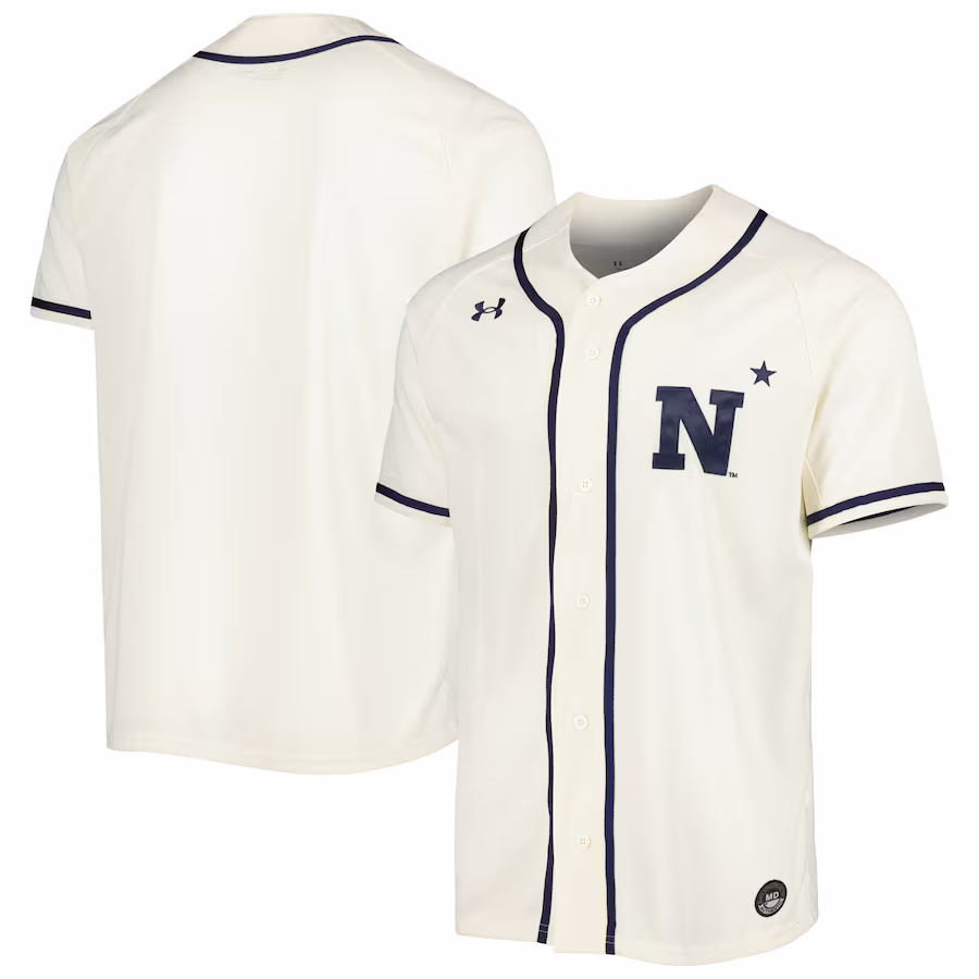 Men's Under Armour Cream Navy Midshipmen Replica Baseball Jersey - Puhuasuan