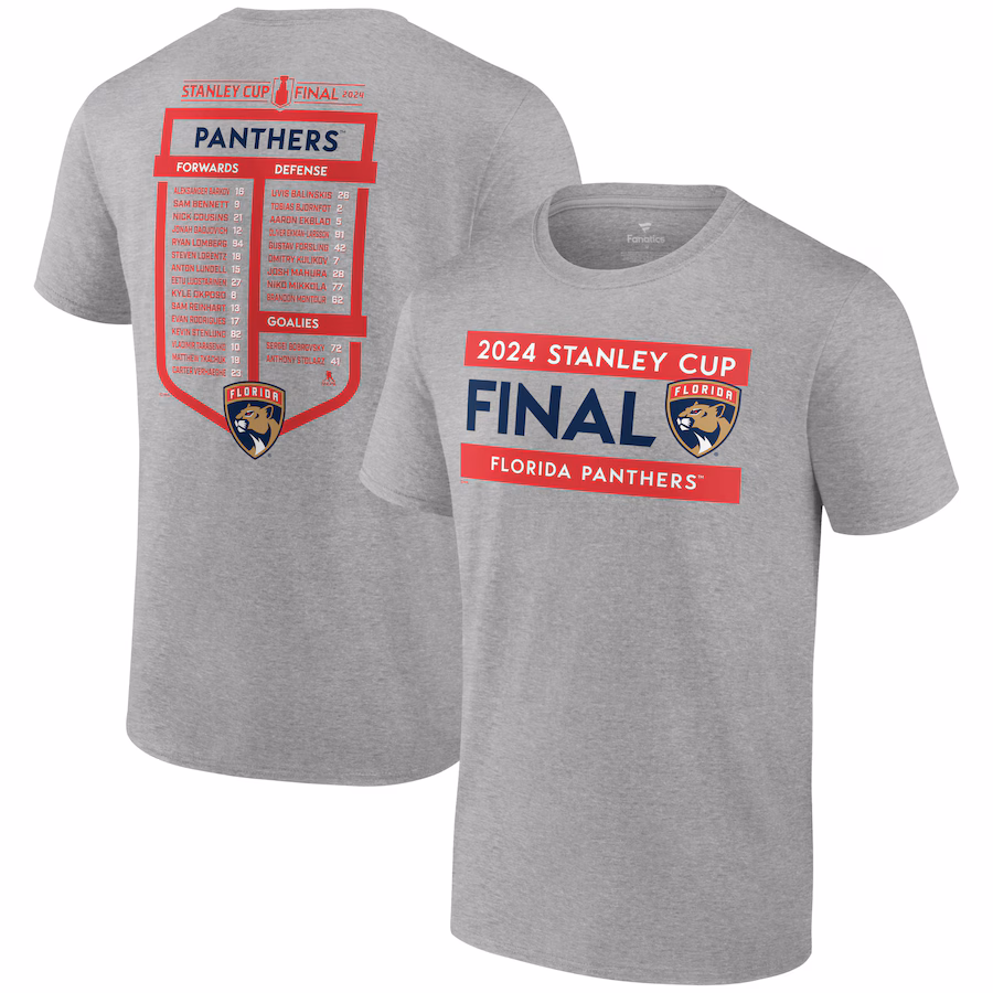 Men's Florida Panthers Fanatics Steel 2024 Stanley Cup Final Roster T-Shirt - Puhuasuan