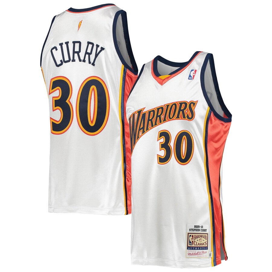 Men's Golden State Warriors Stephen Curry Mitchell & Ness White 2009/10 Hardwood Classics Authentic Jersey - Puhuasuan