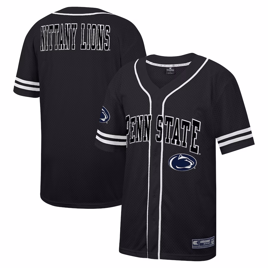 Penn State Nittany Lions Colosseum Free Spirited Mesh Button-Up Baseball Jersey - Black - Puhuasuan