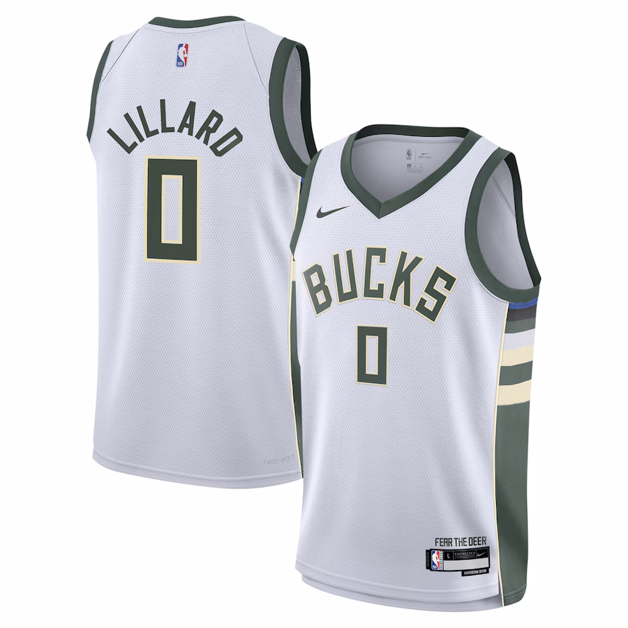 Youth Milwaukee Bucks Damian Lillard Nike White Swingman Jersey - Association Edition - Puhuasuan