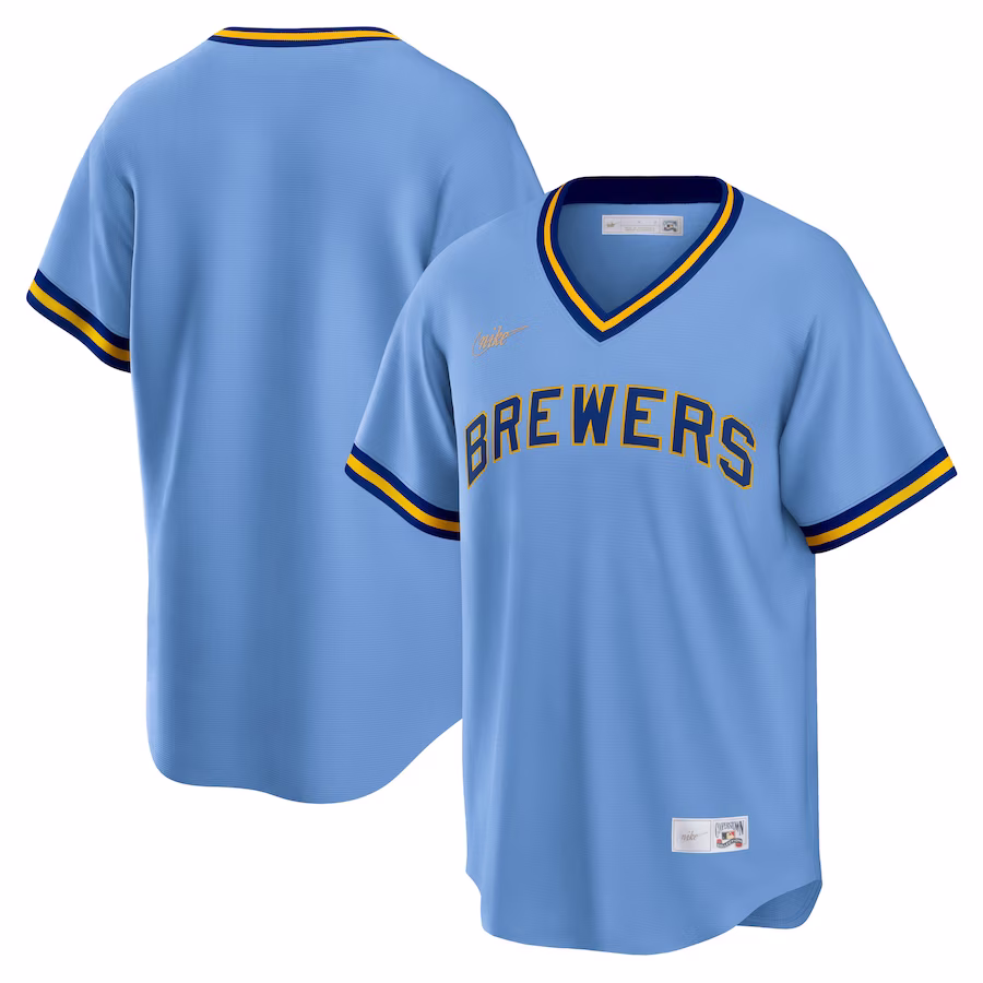 Men's Milwaukee Brewers Nike Powder Blue Road Cooperstown Collection Team Jersey - Puhuasuan