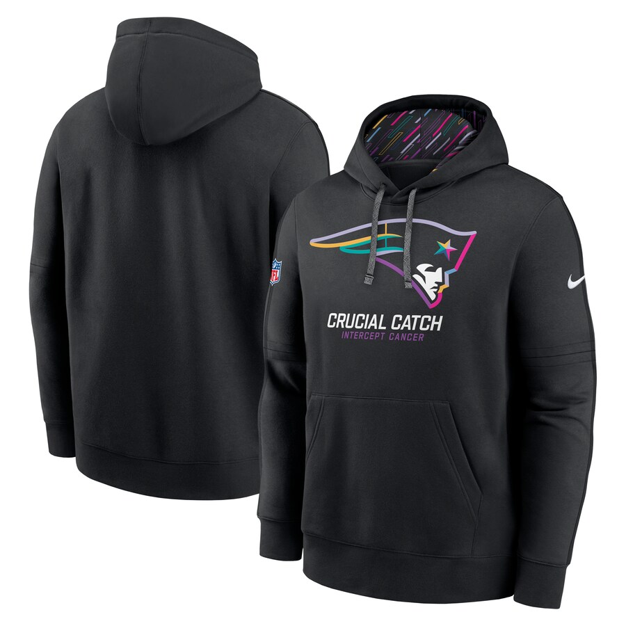 Men's New England Patriots Nike Black 2024 NFL Crucial Catch Club Pullover Hoodie - Puhuasuan