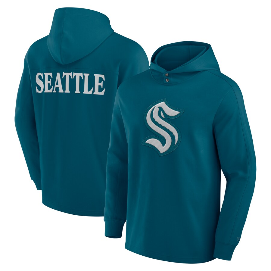 Men's Seattle Kraken Fanatics Teal Elements Blaze Tri-Blend Long Sleeve Hoodie T-Shirt - Puhuasuan