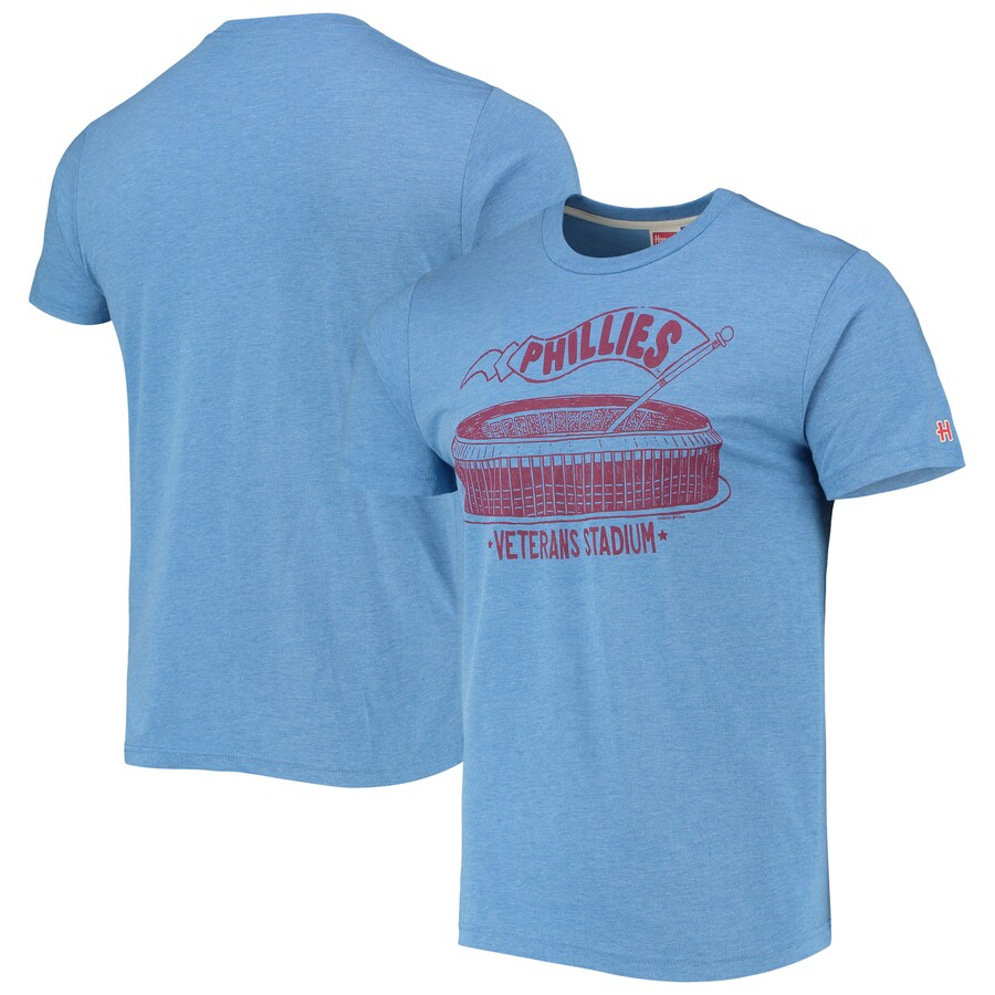Men's Philadelphia Phillies Homage Light Blue Veterans Stadium Tri-Blend T-Shirt - Puhuasuan