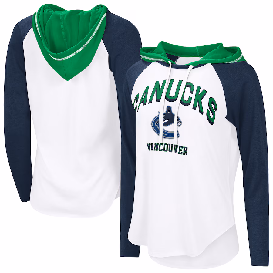 Women's Vancouver Canucks G-III 4Her by Carl Banks White VIP Raglan Long Sleeve Hoodie T-Shirt - Puhuasuan