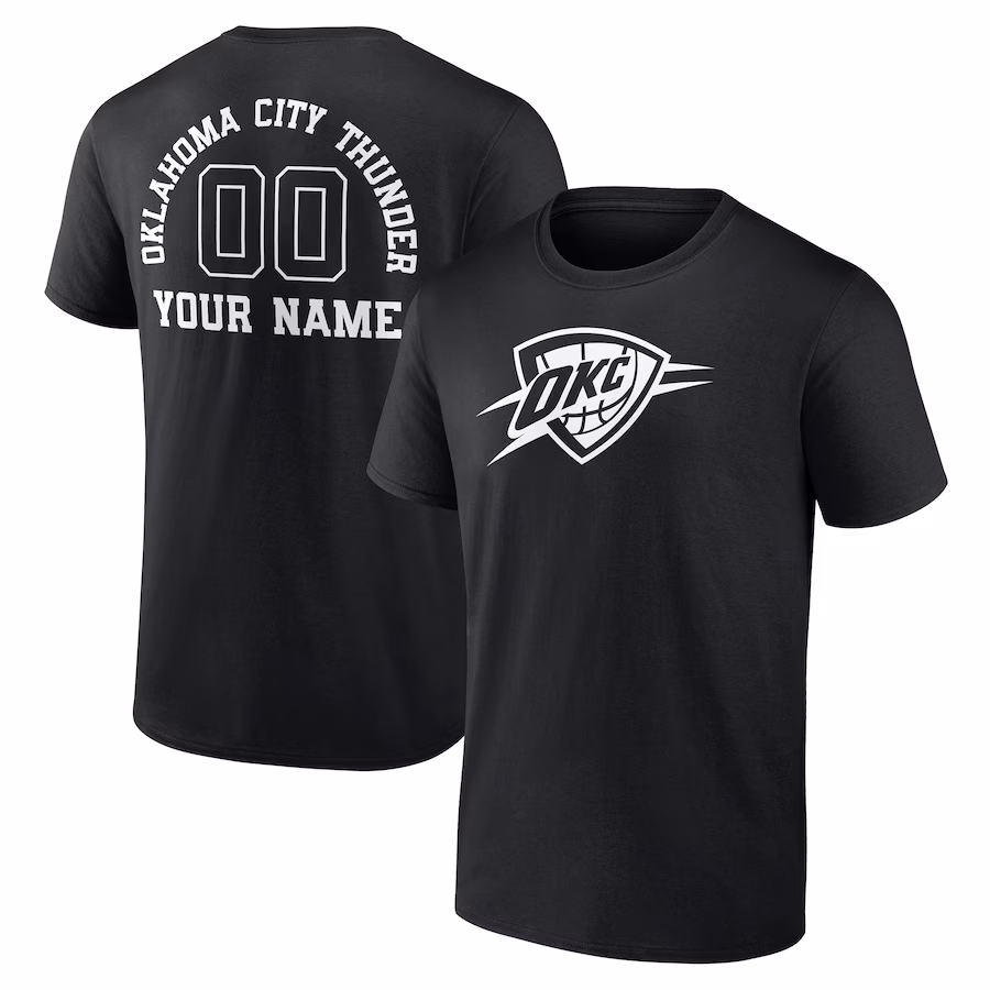 Men's Oklahoma City Thunder Black Personalized Name & Number Monochrome T-Shirt - Puhuasuan