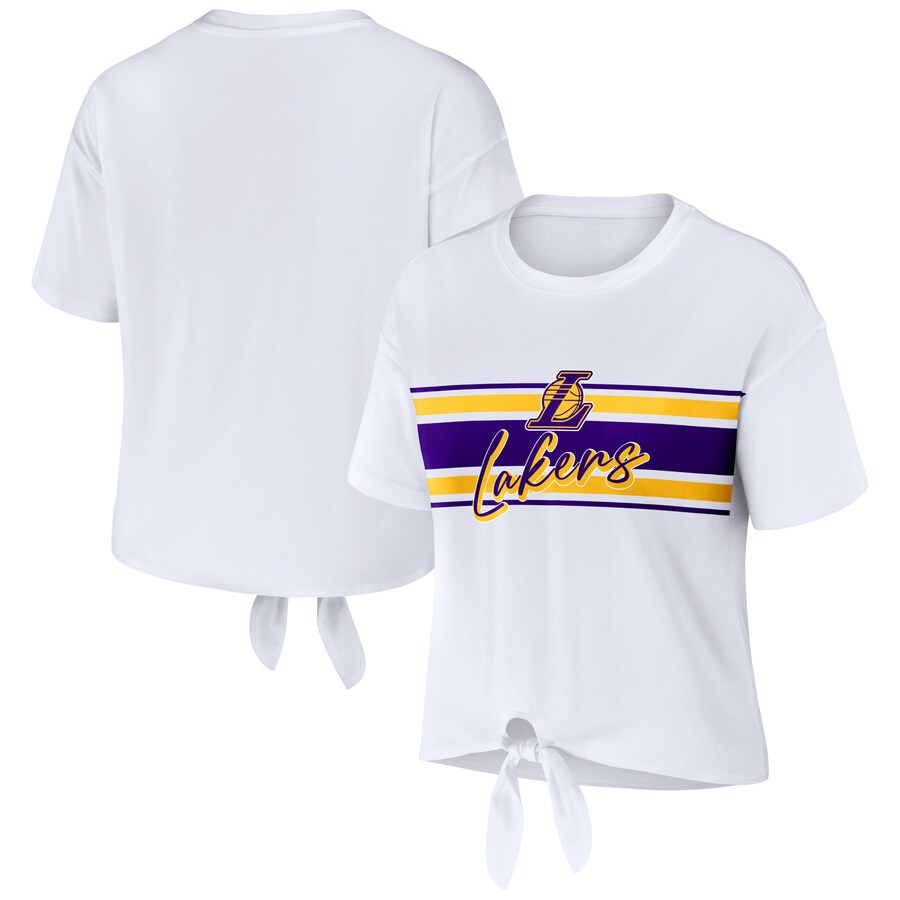 Women's Los Angeles Lakers  WEAR by Erin Andrews White Tie-Front T-Shirt - Puhuasuan