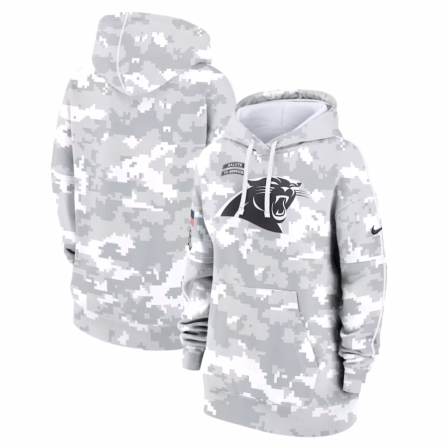 Women's Carolina Panthers Nike Arctic Camo 2024 Salute To Service Club Fleece Pullover Hoodie - Puhuasuan