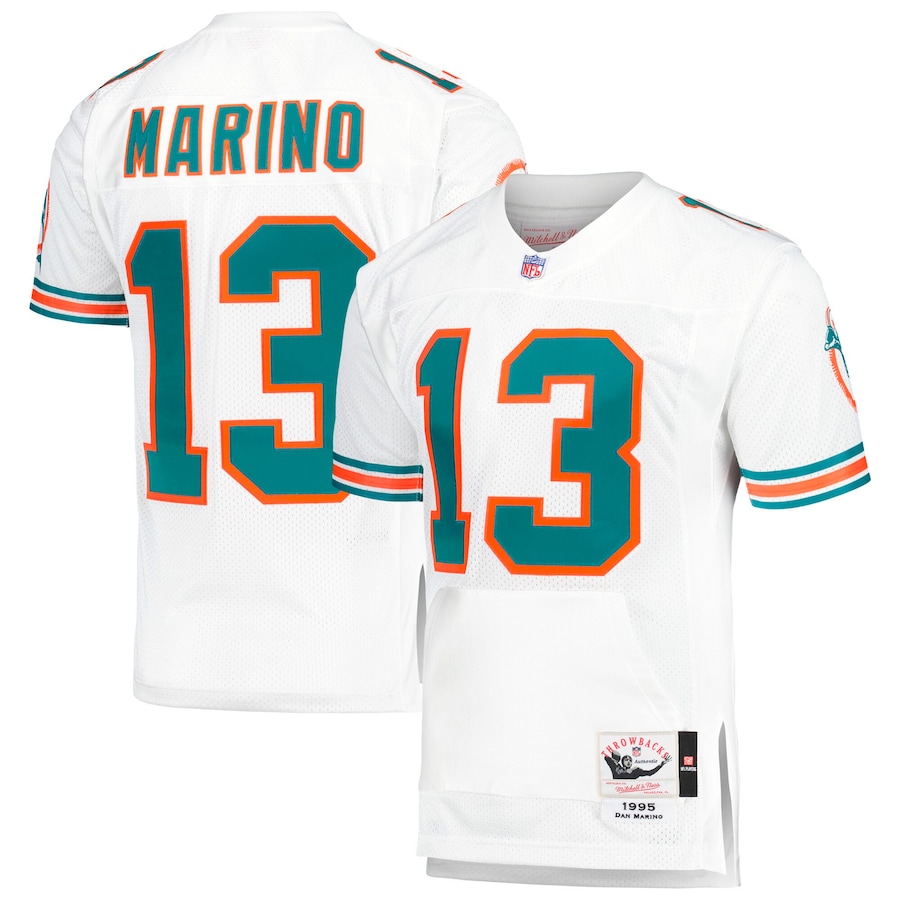 Men's Miami Dolphins 1995 Dan Marino Mitchell & Ness White Authentic Throwback Retired Player Pocket Jersey - Puhuasuan