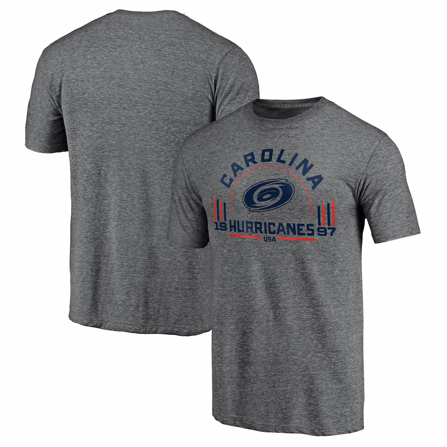 Men's Carolina Hurricanes Heathered Gray Team Freedom Tri-Blend T-Shirt - Puhuasuan