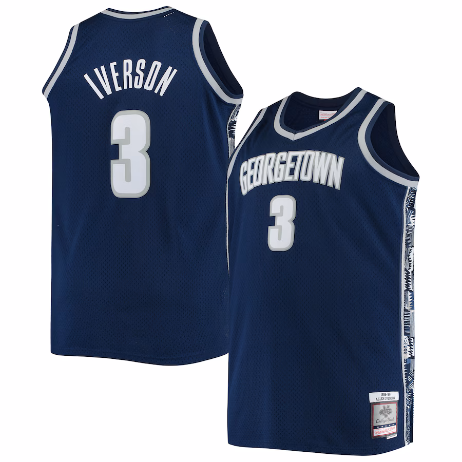 Men's Mitchell & Ness Allen Iverson Navy Georgetown Hoyas Big & Tall 1995/96 Replica Player Jersey - Puhuasuan
