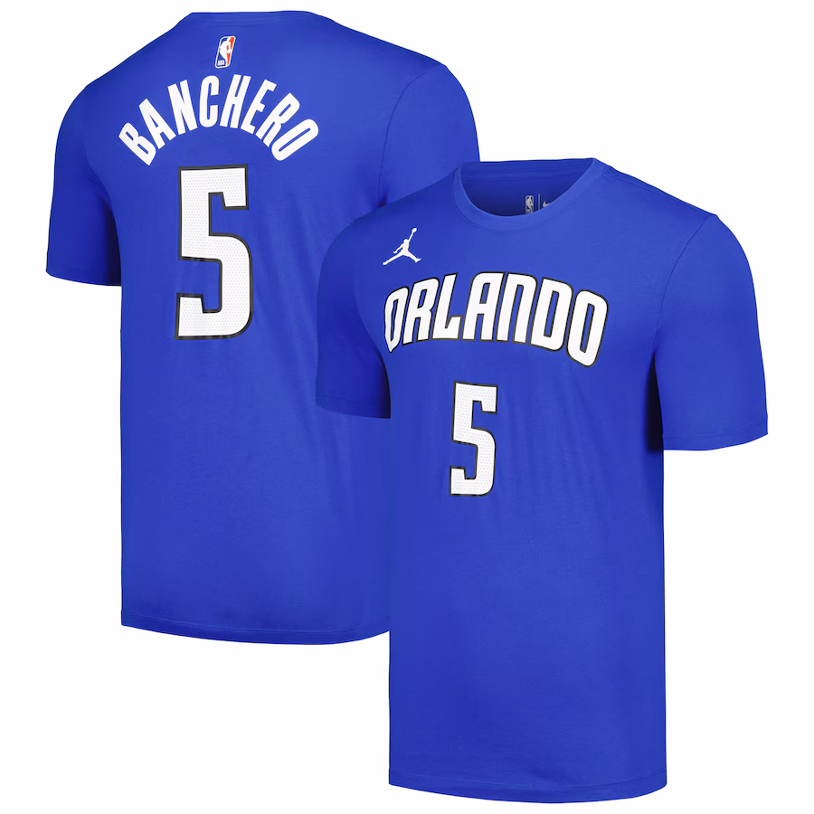 Men's Orlando Magic Paolo Banchero Jordan Brand Blue 2022/23 Statement Edition Name & Number T-Shirt - Puhuasuan
