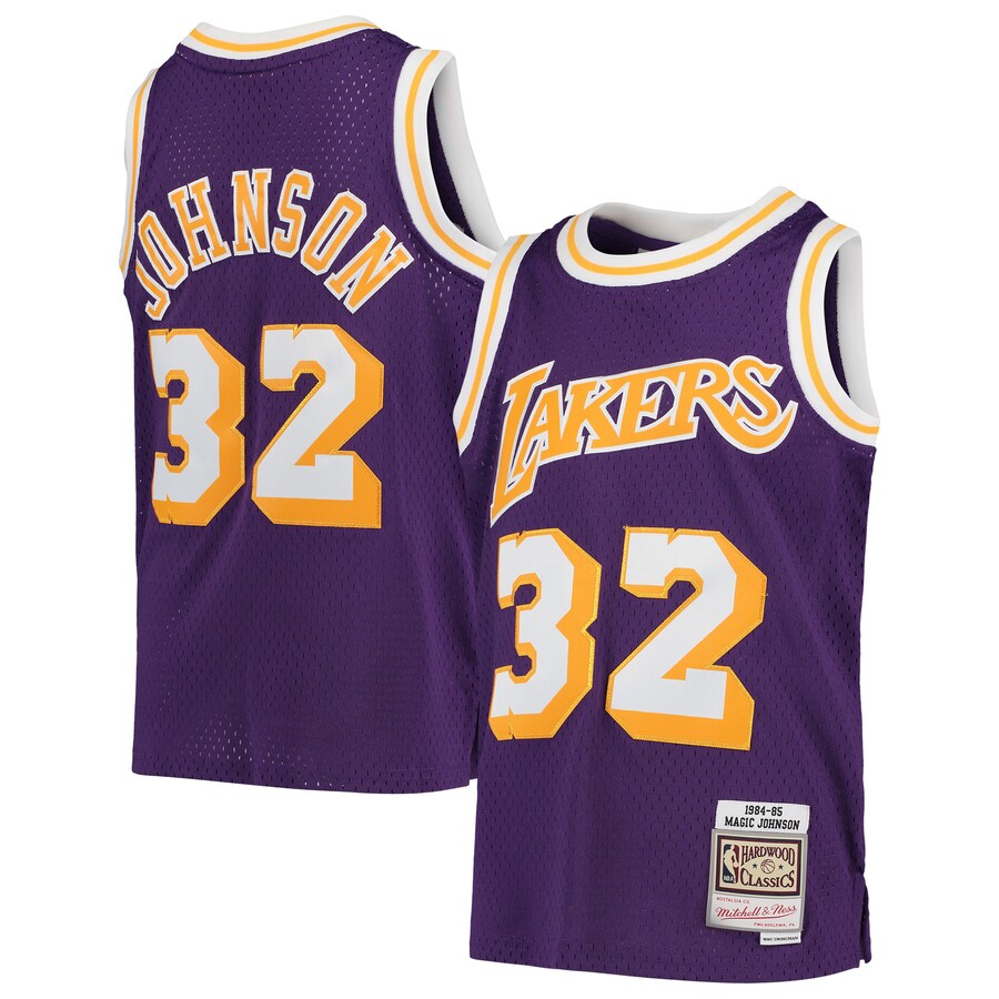 Youth Los Angeles Lakers Magic Johnson Mitchell & Ness Purple 1984-85 Hardwood Classics Swingman Throwback Jersey - Puhuasuan
