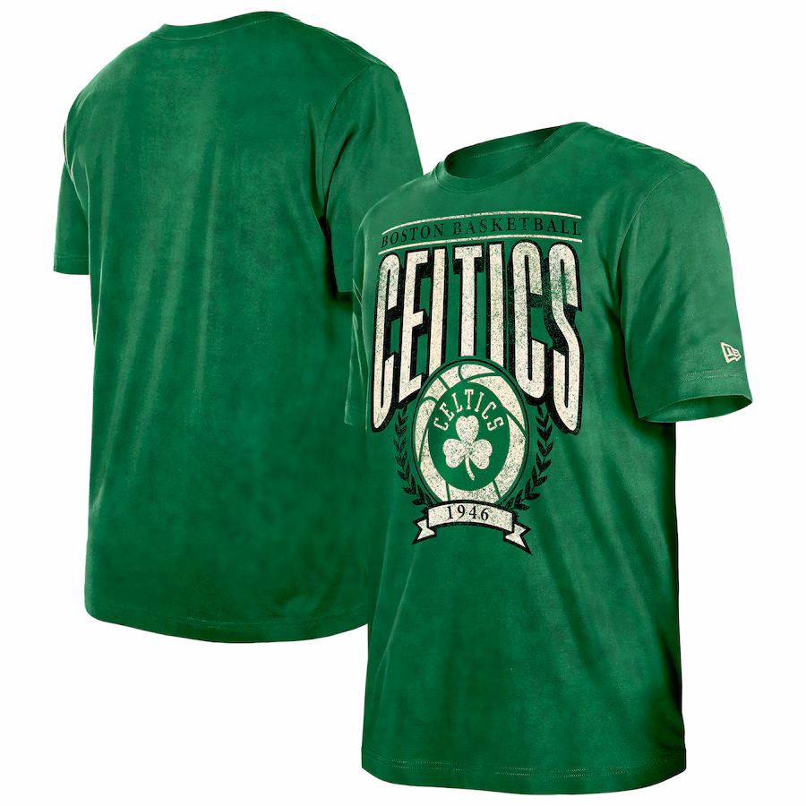 Men's Boston Celtics  New Era Kelly Green Hardwood Classics Oversized Boxy Mineral Wash T-Shirt - Puhuasuan
