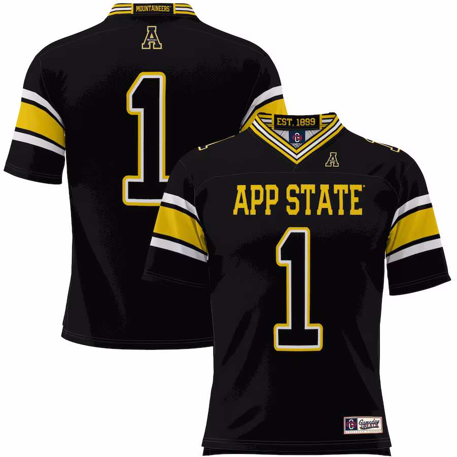 #1 Appalachian State Mountaineers GameDay Greats Endzone Football Jersey - Black - Puhuasuan