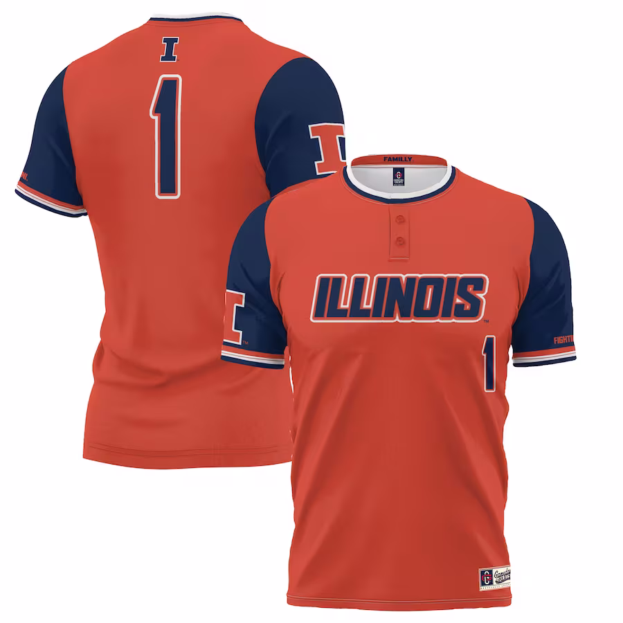 #1 Illinois Fighting Illini GameDay Greats Unisex Lightweight Softball Jersey - Orange - Puhuasuan