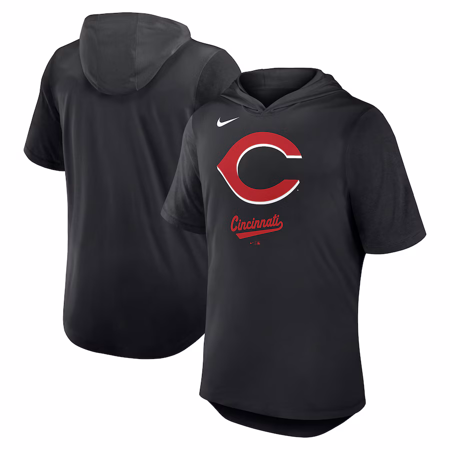 Men's Cincinnati Reds Nike Black Tri-Blend Hoodie T-Shirt - Puhuasuan