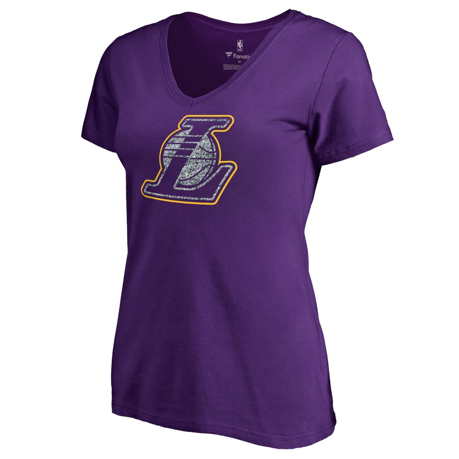 Women's Los Angeles Lakers Purple Static Logo V-Neck T-Shirt - Puhuasuan