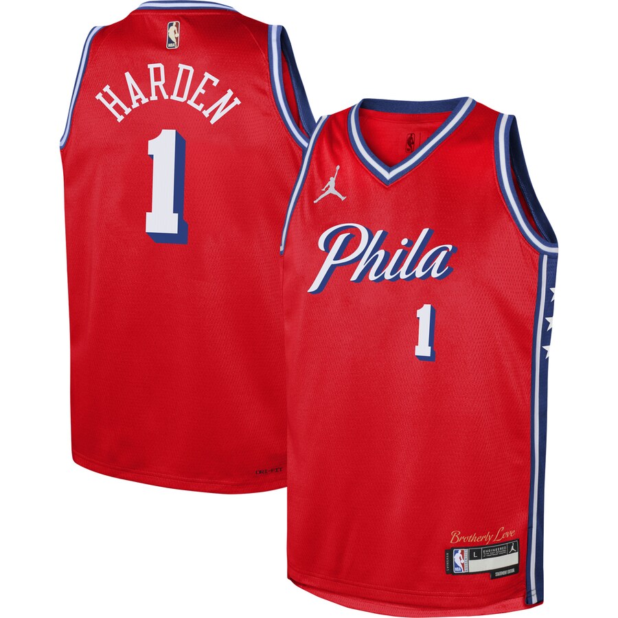 Youth Philadelphia 76ers James Harden Jordan Brand Red Swingman Jersey - Statement Edition - Puhuasuan