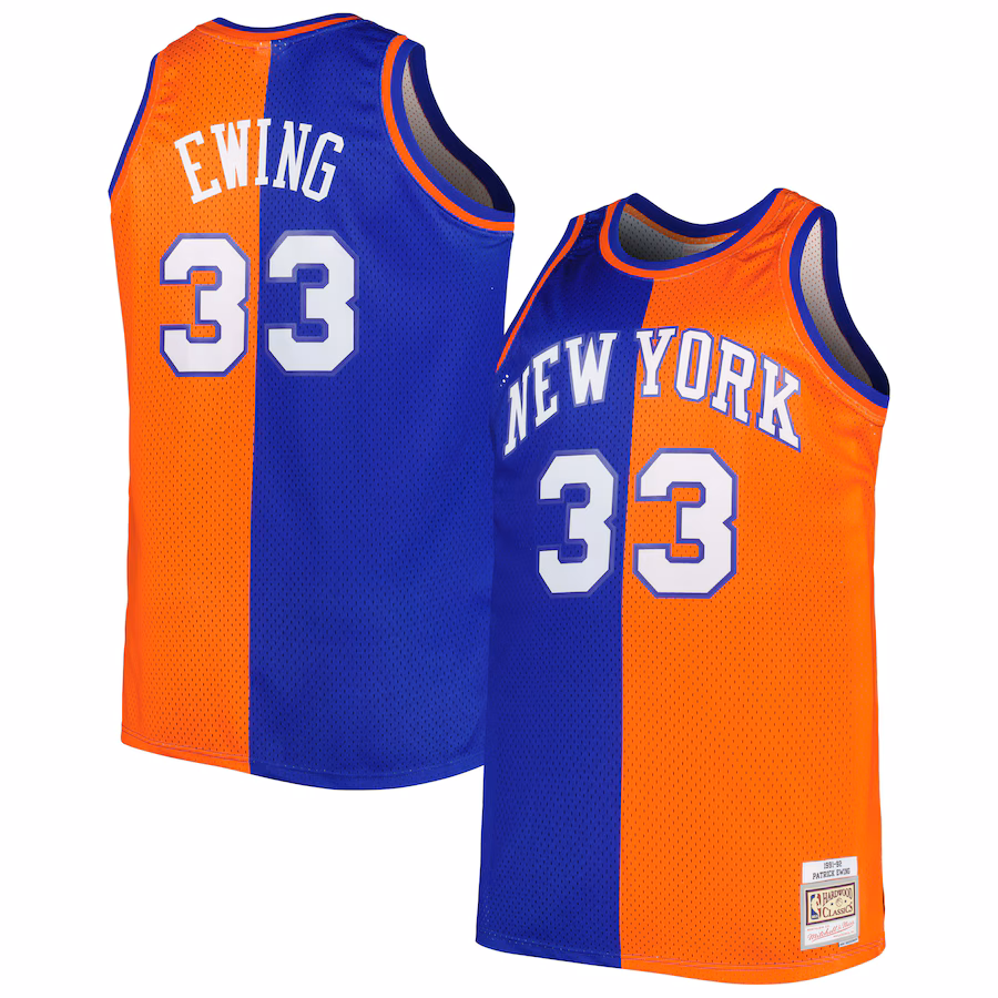 Men's New York Knicks Mitchell & Ness Blue/Orange Big & Tall Hardwood Classics 1991/92 Split Swingman Jersey - Puhuasuan