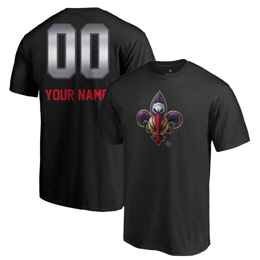 Men's New Orleans Pelicans Black Midnight Mascot Personalized Name & Number T-Shirt - Puhuasuan