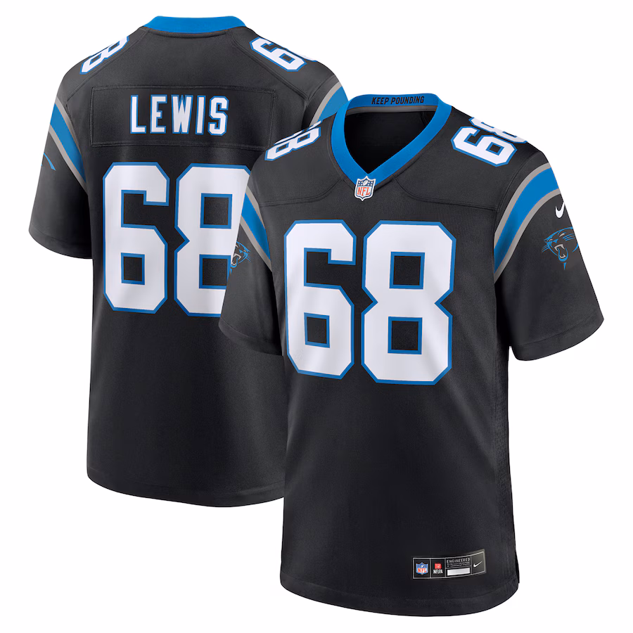 Men's Carolina Panthers Damien Lewis Nike Black Game Jersey - Puhuasuan