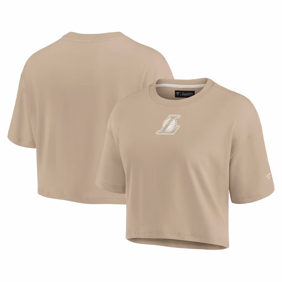 Women's Los Angeles Lakers Fanatics Khaki Elements Super Soft Boxy Cropped T-Shirt - Puhuasuan