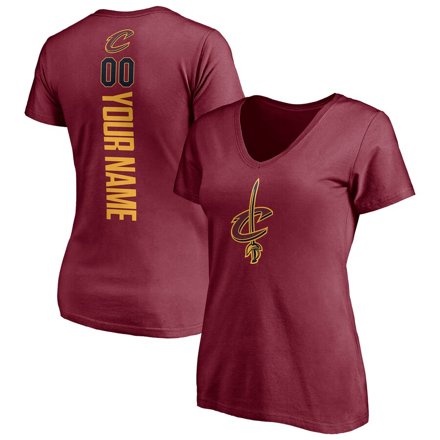 Women's Cleveland Cavaliers Wine Playmaker Personalized Name & Number V-Neck T-Shirt - Puhuasuan