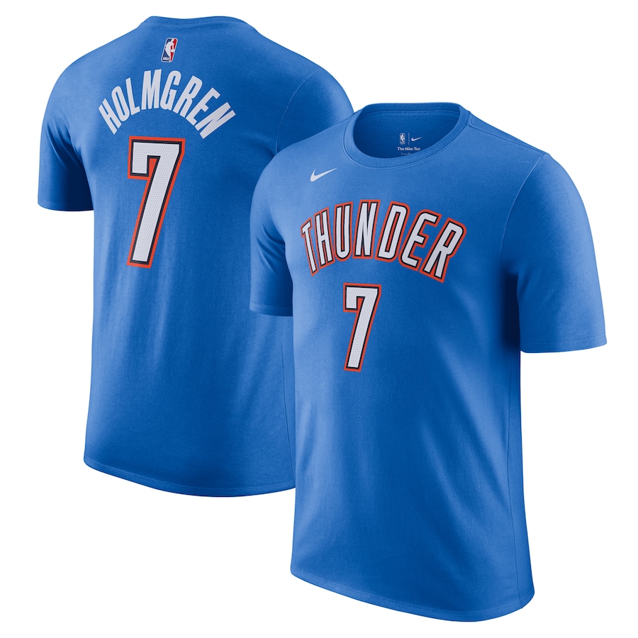 Men's Oklahoma City Thunder Chet Holmgren Nike Blue Icon Edition Name & Number T-Shirt - Puhuasuan