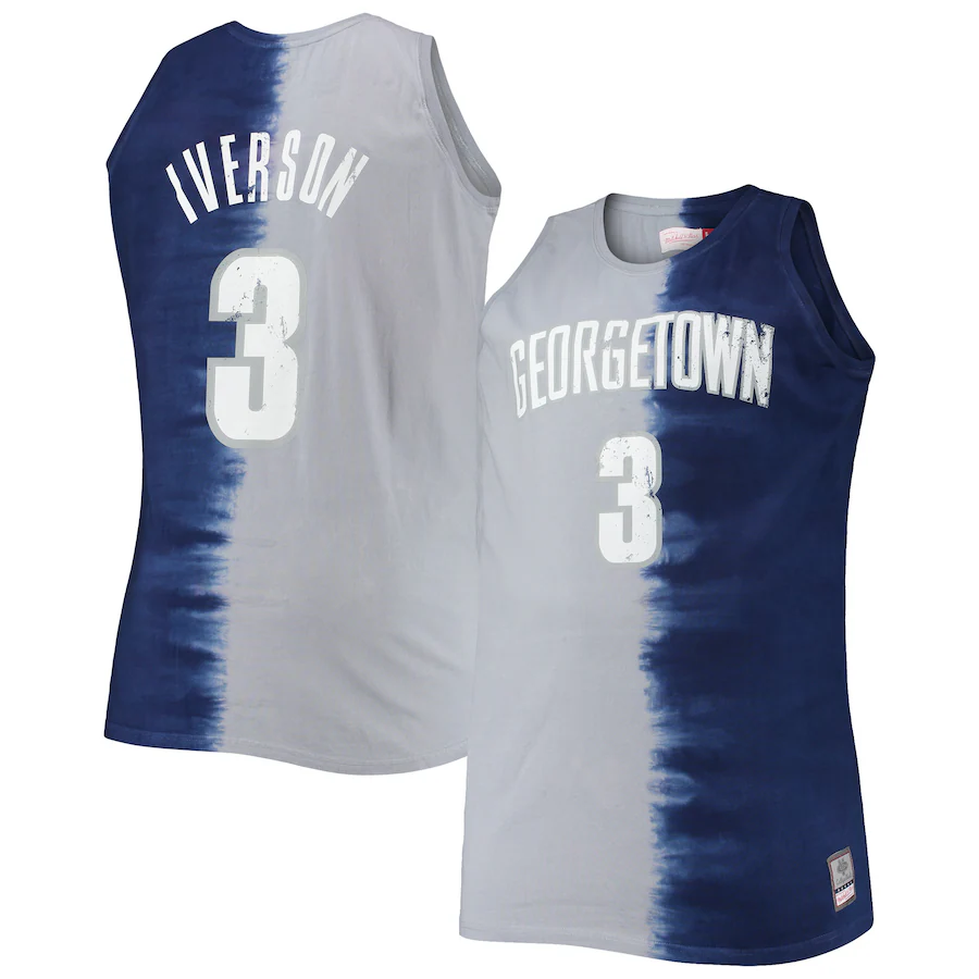 Allen Iverson Georgetown Hoyas Mitchell & Ness Big & Tall Player Tie-Dye Jersey - Navy/Gray - Puhuasuan
