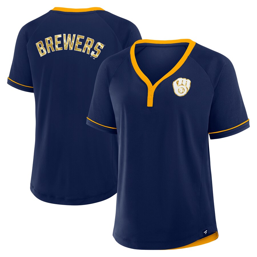 Women's Milwaukee Brewers Fanatics Navy League Diva Star Raglan V-Neck T-Shirt - Puhuasuan