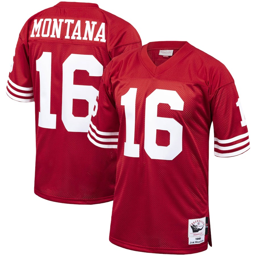 Men's San Francisco 49ers 1989 Joe Montana Mitchell & Ness Scarlet Authentic Throwback Retired Player Jersey - Puhuasuan