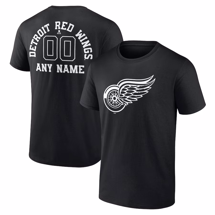 Men's Detroit Red Wings Black Personalized Name & Number Monochrome T-Shirt - Puhuasuan