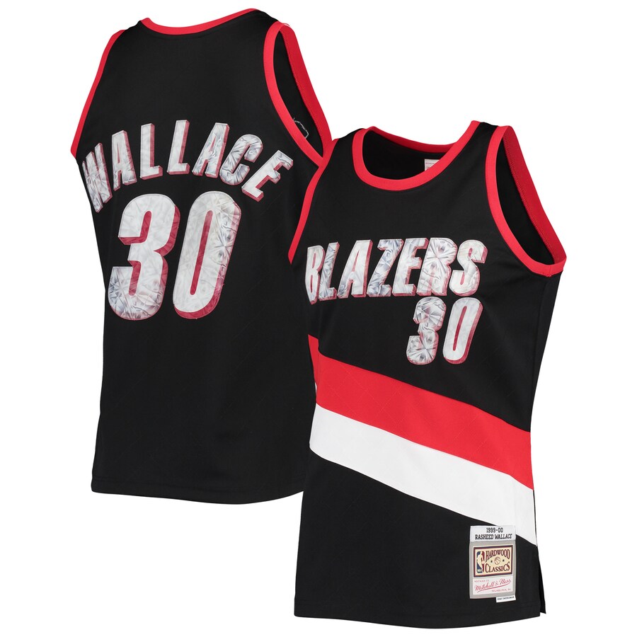 Men's Portland Trail Blazers Rasheed Wallace Mitchell & Ness Black 1999/00 Hardwood Classics NBA 75th Anniversary Diamond Swingman Jersey - Puhuasuan