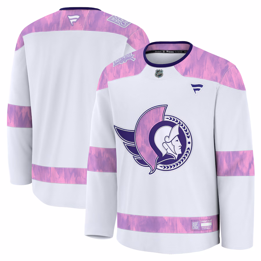 Men's Ottawa Senators Fanatics White 2024 Hockey Fights Cancer Practice Jersey - Puhuasuan