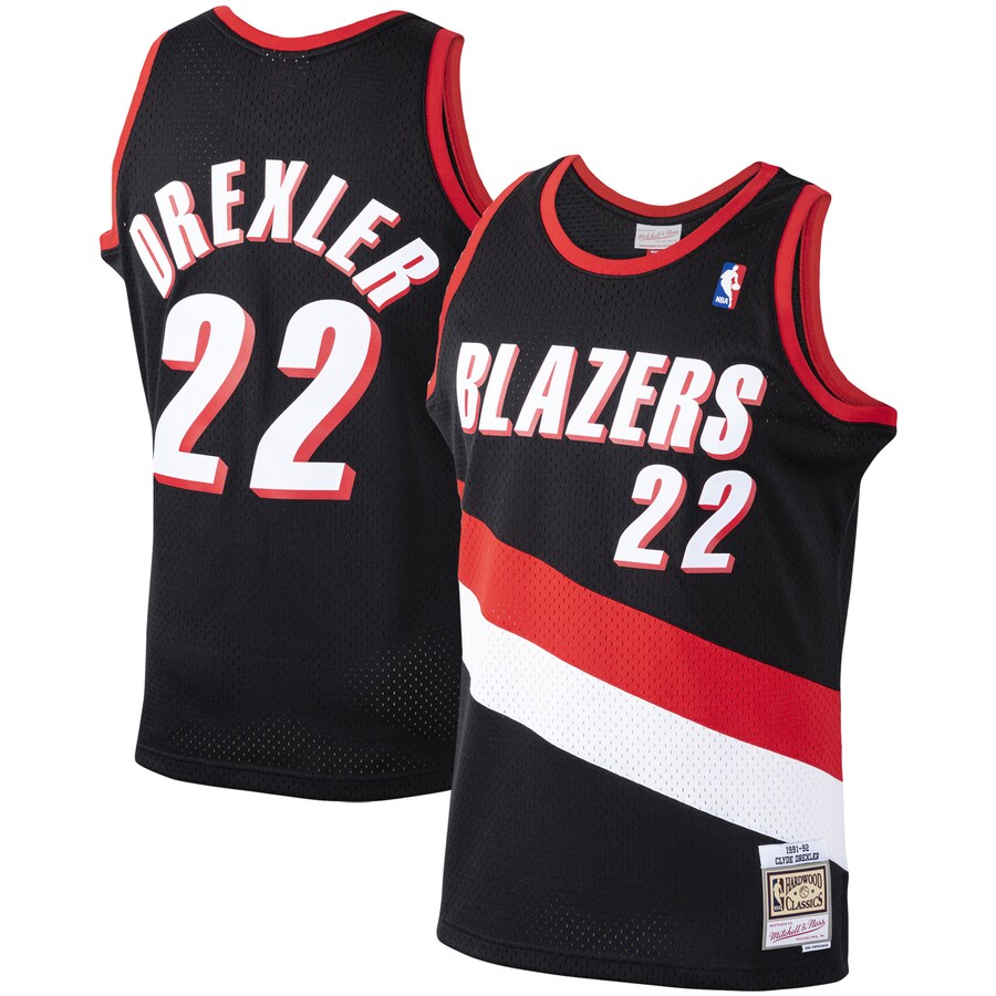 Men's Portland Trail Blazers Clyde Drexler Mitchell & Ness Black 1991/92 Hardwood Classics Swingman Jersey - Puhuasuan