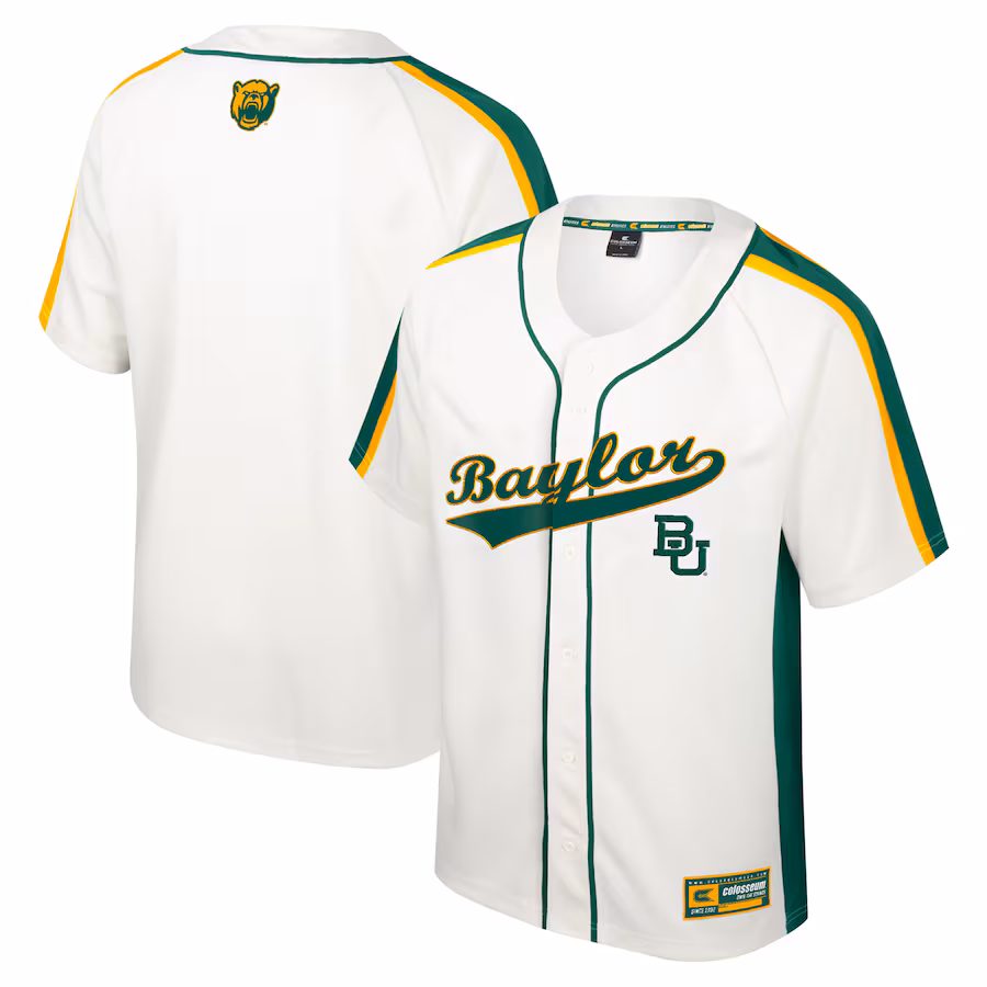Men's Colosseum Cream Baylor Bears Ruth Button-Up Baseball Jersey - Puhuasuan