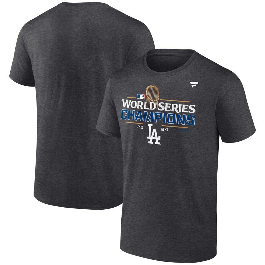 Men's Los Angeles Dodgers Fanatics Heather Charcoal 2024 World Series Champions Extended Sizes Locker Room T-Shirt - Puhuasuan