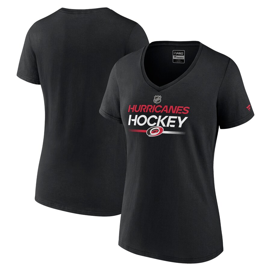 Women's Carolina Hurricanes Fanatics Black Authentic Pro V-Neck T-Shirt - Puhuasuan