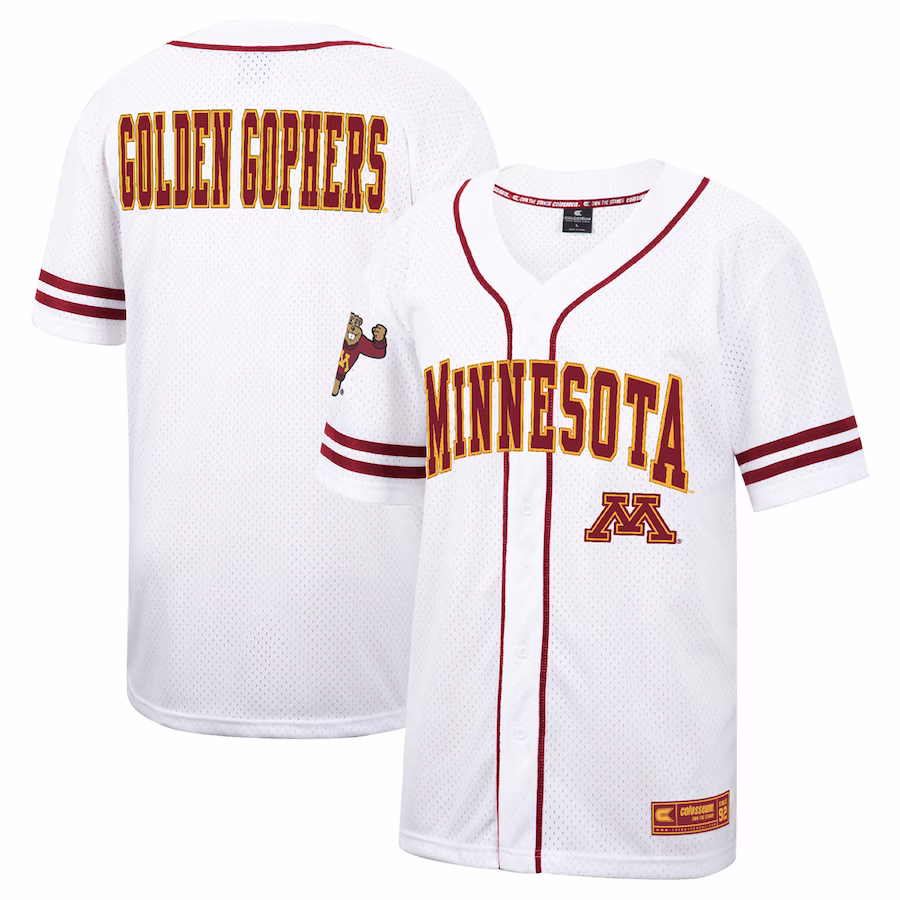 Minnesota Golden Gophers Colosseum Free Spirited Mesh Button-Up Baseball Jersey - White - Puhuasuan